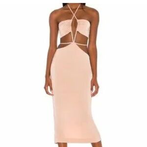 h:ours Tan Pink Halter Bodycon Dress Cocktail